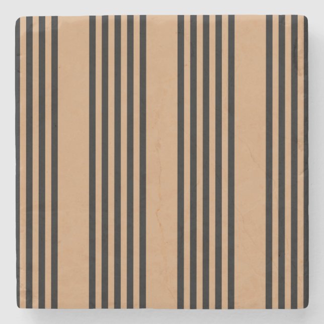 Black and tan five stripe pattern stone coaster (Front)