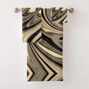 Black and Tan Floe Pattern Bath Towel Set