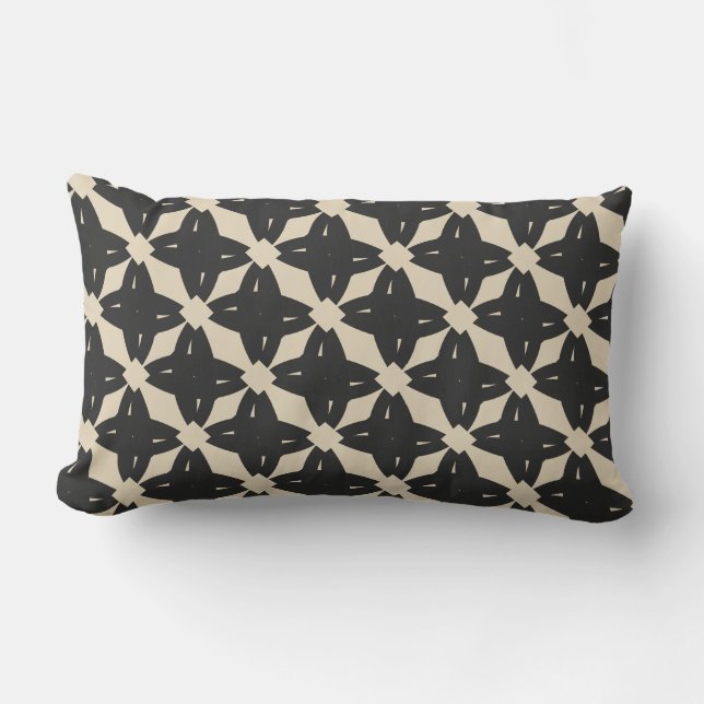 Black and Tan Floral Geometric Lumbar Pillow (Front)