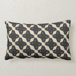 Black and Tan Floral Geometric Lumbar Pillow