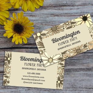 Black And Tan Flower Illustration Floral Business Card