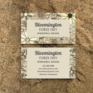 Black And Tan Flower Illustration Floral Business Card