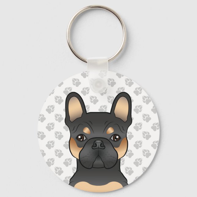 Black And Tan French Bulldog / Frenchie Cute Dog Keychain (Front)