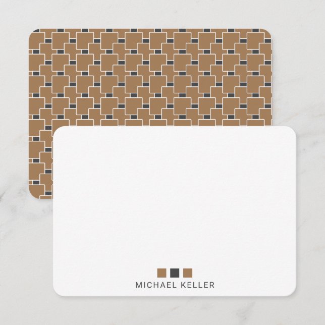 Black and Tan Geometric Men's Personal Note Cards (Front/Back)