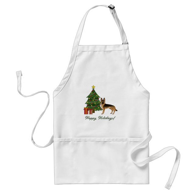 Black And Tan German Shepherd And A Christmas Tree Standard Apron (Front)