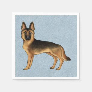 Black And Tan German Shepherd Cartoon Dog Blue Napkin