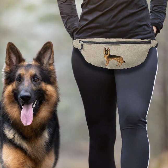 Black And Tan German Shepherd Cartoon Dog Brown Fanny Pack (Please note: This image is a digital mockup. The product may not be in scale.)