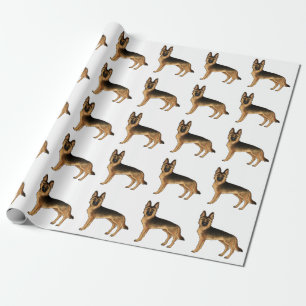 Black And Tan German Shepherd Cartoon Dog Pattern Wrapping Paper