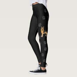 Black And Tan German Shepherd Cartoon Dog & Paws Leggings
