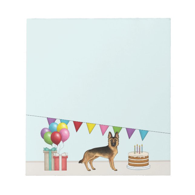 Black And Tan German Shepherd Colourful Birthday Notepad (Front)