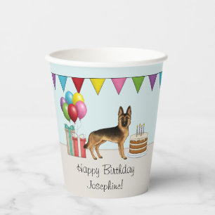Black And Tan German Shepherd Colourful Birthday Paper Cups