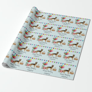 Black And Tan German Shepherd Colourful Birthday Wrapping Paper