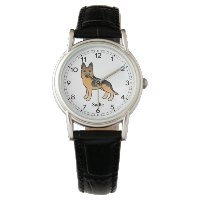 Black And Tan German Shepherd & Custom Name Watch (Front)