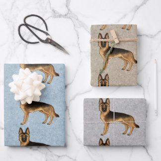 Black And Tan German Shepherd Cute Cartoon Dog Wrapping Paper Sheet