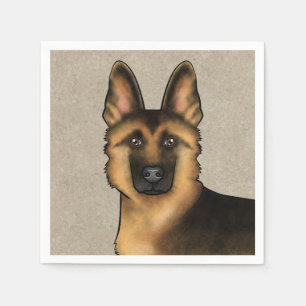 Black And Tan German Shepherd Cute Dog Head Beige Napkin