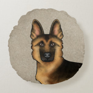 Black And Tan German Shepherd Cute Dog Head Beige Round Pillow