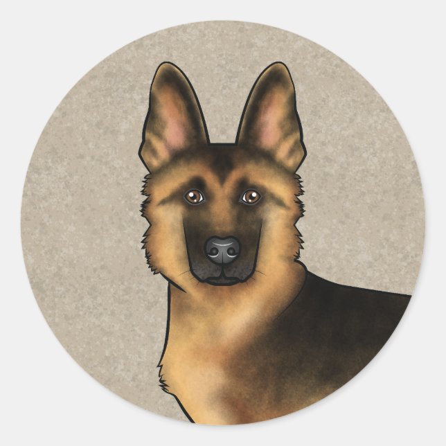 Black And Tan German Shepherd Dog Head On Beige Classic Round Sticker (Front)