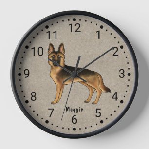 Black And Tan German Shepherd Dog Numbered Clock