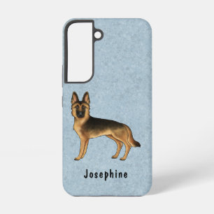 Black And Tan German Shepherd Dog On Blue And Text Samsung Galaxy Case