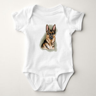 Black And Tan German Shepherd Dog Portrait Design Baby Bodysuit