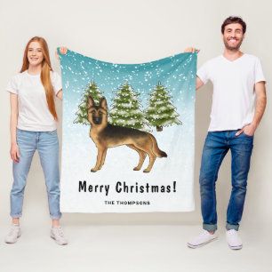 Black And Tan German Shepherd Dog Winter Forest Fleece Blanket