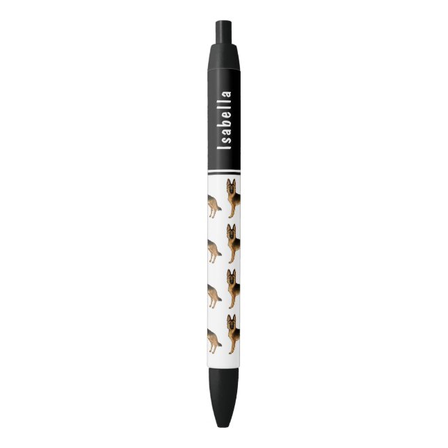 Black And Tan German Shepherd Dog With Custom Name Black Ink Pen (Front Vertical)