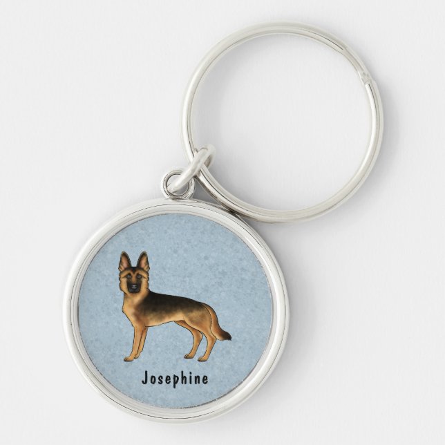 Black And Tan German Shepherd Dog With Custom Name Keychain (Front)