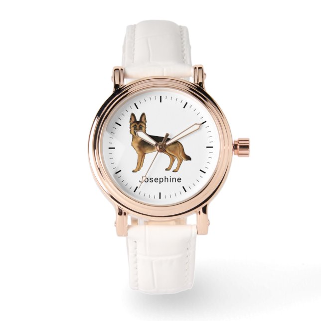 Black And Tan German Shepherd Dog With Custom Name Watch (Front)