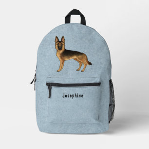 Black And Tan German Shepherd Dog With Custom Text Printed Backpack