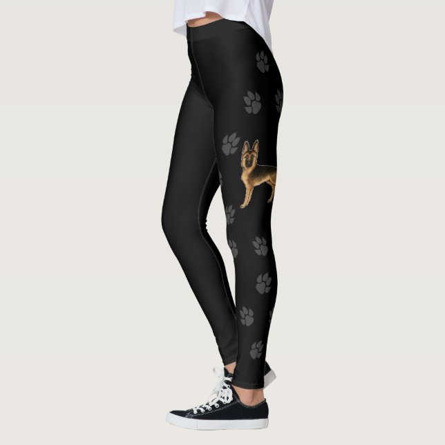 Black And Tan German Shepherd Dog With Paws Black Leggings (Left)