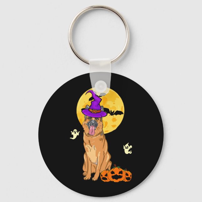 Black And Tan German Shepherd Witch Halloween Keychain (Front)