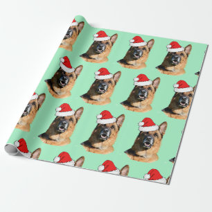 Black and Tan German Shepherd with Santa Hat Wrapping Paper