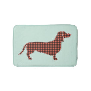 Black and Tan Gingham Dachshund Mint Green Bath Mat