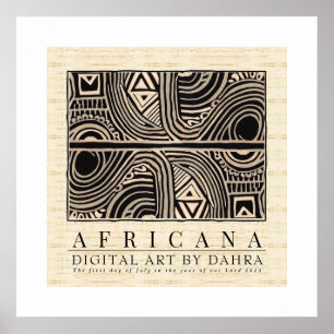 Black and Tan Hand Drawn Tribal African Pattern Poster