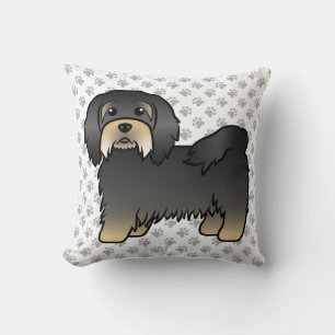 Black And Tan Havanese Cute Cartoon Dog & Paws Throw Pillow