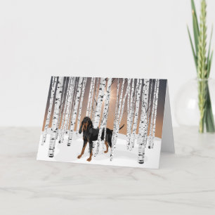 Black and Tan in birch forest Card