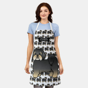 Black And Tan Lhasa Apso Cute Cartoon Dog & Name Apron