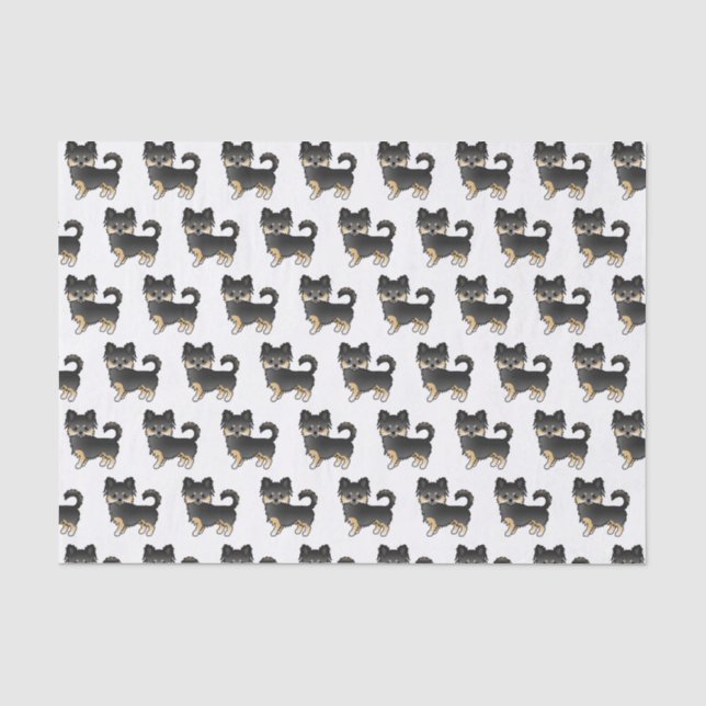 Black And Tan Long Coat Chihuahua Cute Dog Pattern Tissue Paper (Front)