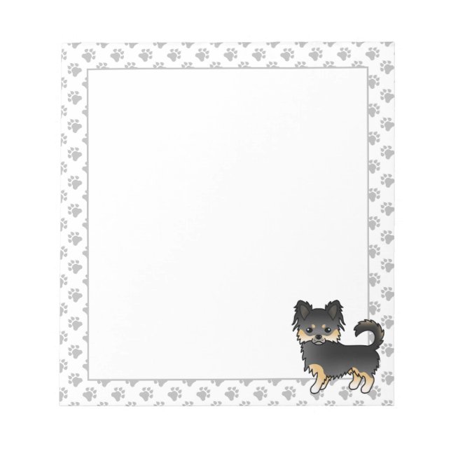 Black And Tan Long Coat Chihuahua Cute Dog & Paws Notepad (Front)