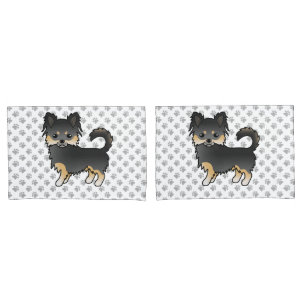 Black And Tan Long Coat Chihuahua Cute Dog & Paws Pillowcase