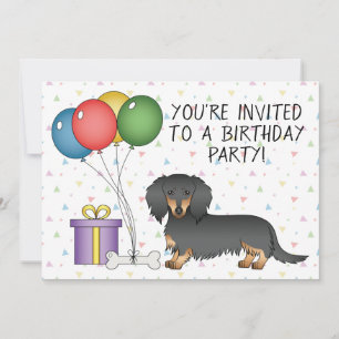 Black And Tan Long Hair Dachshund Birthday Party Invitation
