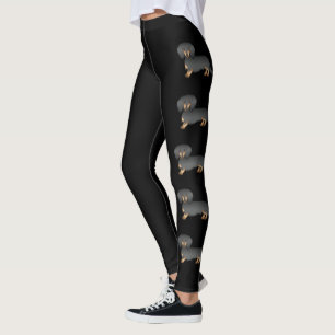 Black And Tan Long Hair Dachshund Cartoon Dogs Leggings
