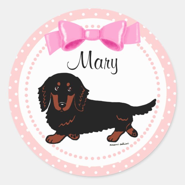 Black and Tan Long Haired Dachshund 1 Classic Round Sticker (Front)