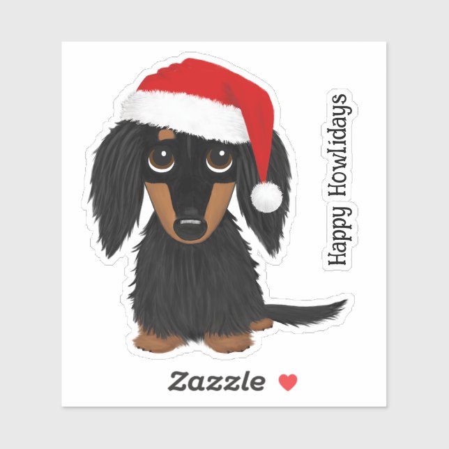 Black and Tan Longhaired Dachshund Santa Christmas (Sheet)