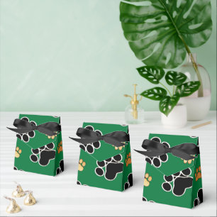 Black and tan luxury canine dog paw print favor box