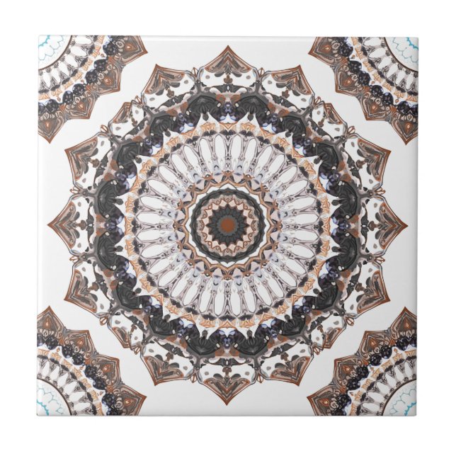 Black and Tan Mandala Pattern Tile (Front)
