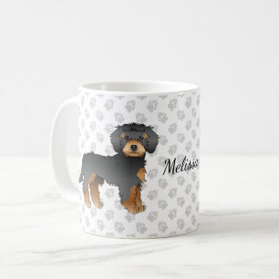 Black And Tan Mini Goldendoodle Cartoon Dog & Name Coffee Mug