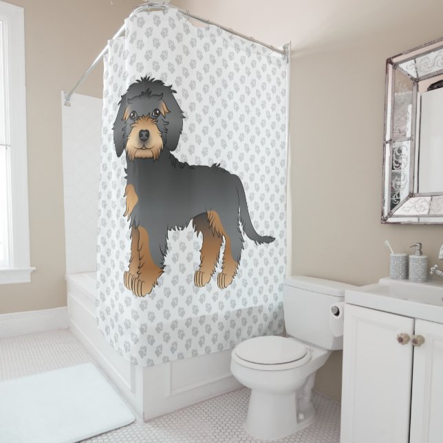 Black And Tan Mini Goldendoodle Cartoon Dog & Paws (In Situ)