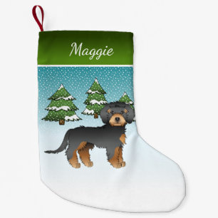 Black And Tan Mini Goldendoodle - Winter Forest Small Christmas Stocking