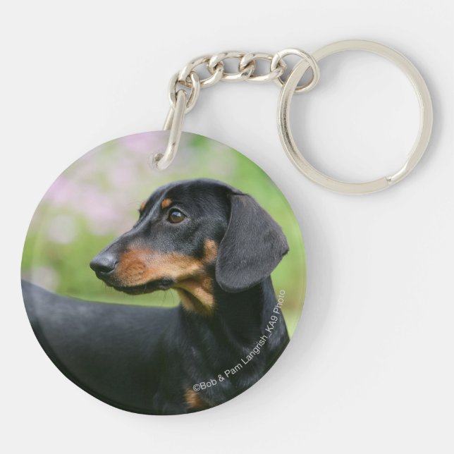 Black and Tan Miniture Dachshund 2 Keychain (Back)